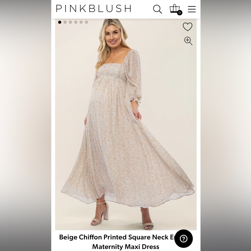 Beige Chiffon Printed Square Neck Empire Maternity Maxi Dress